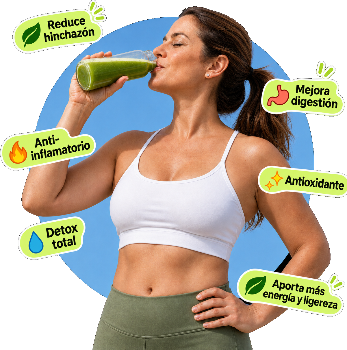 Mujer tomando Fluiris preparado con agua fría